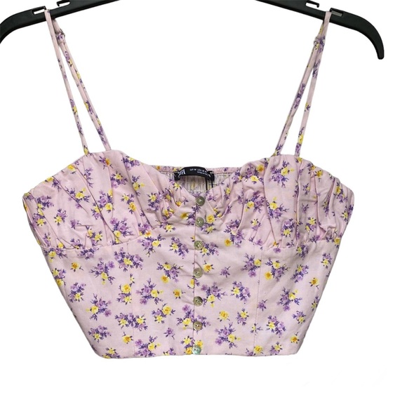 Zara Floral Linen Blend Crop Top Size Medium NWT - Picture 4 of 12